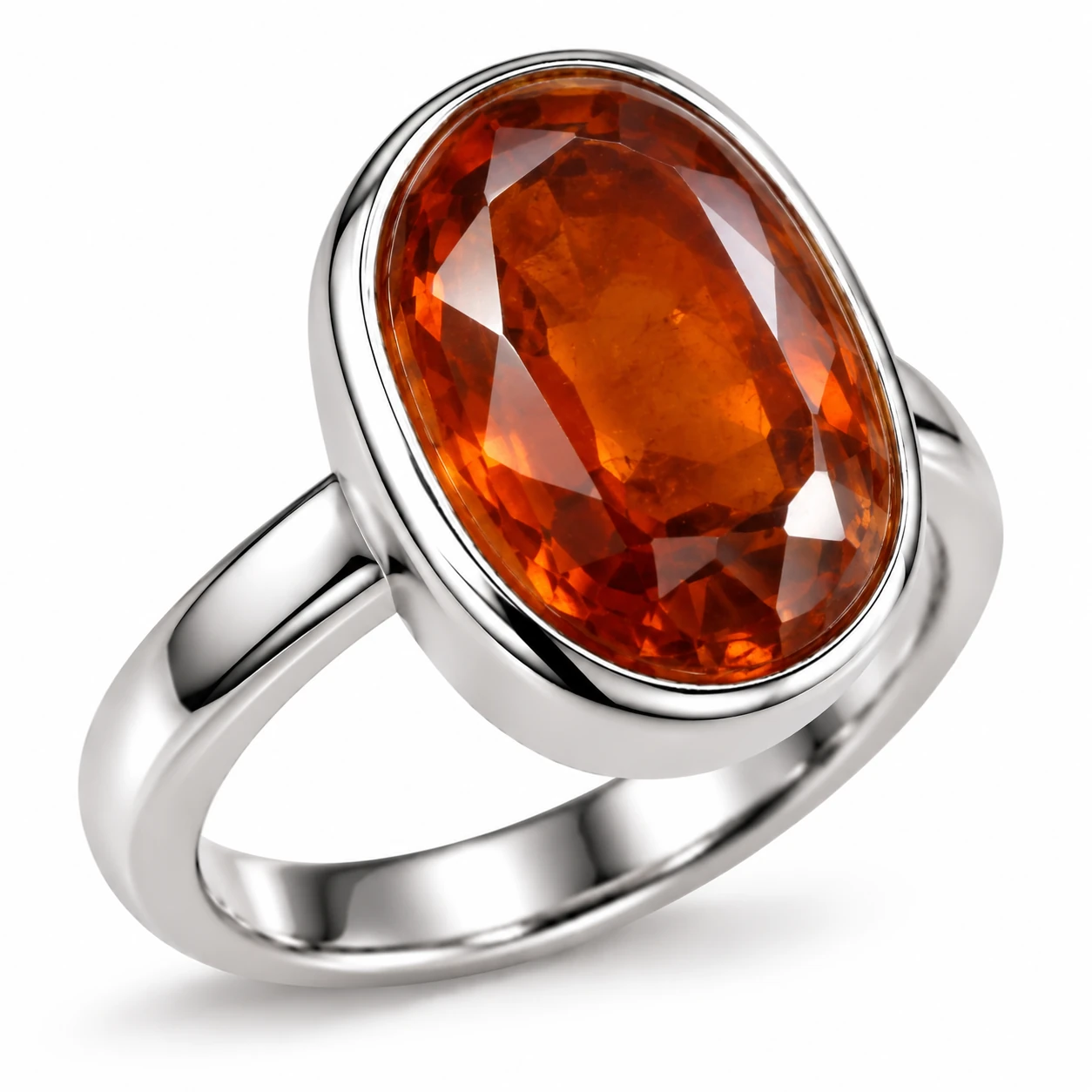Hessonite Oval Sterling Silver Ring Natural Hessonite (Gomed) Ring in 925 Sterling Silver (Premium Quality) - Image 1