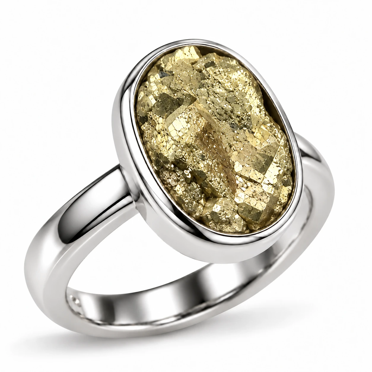 Pyrite Oval Sterling Silver Ring Natural Pyrite Ring in 925 Sterling Silver - Image 1