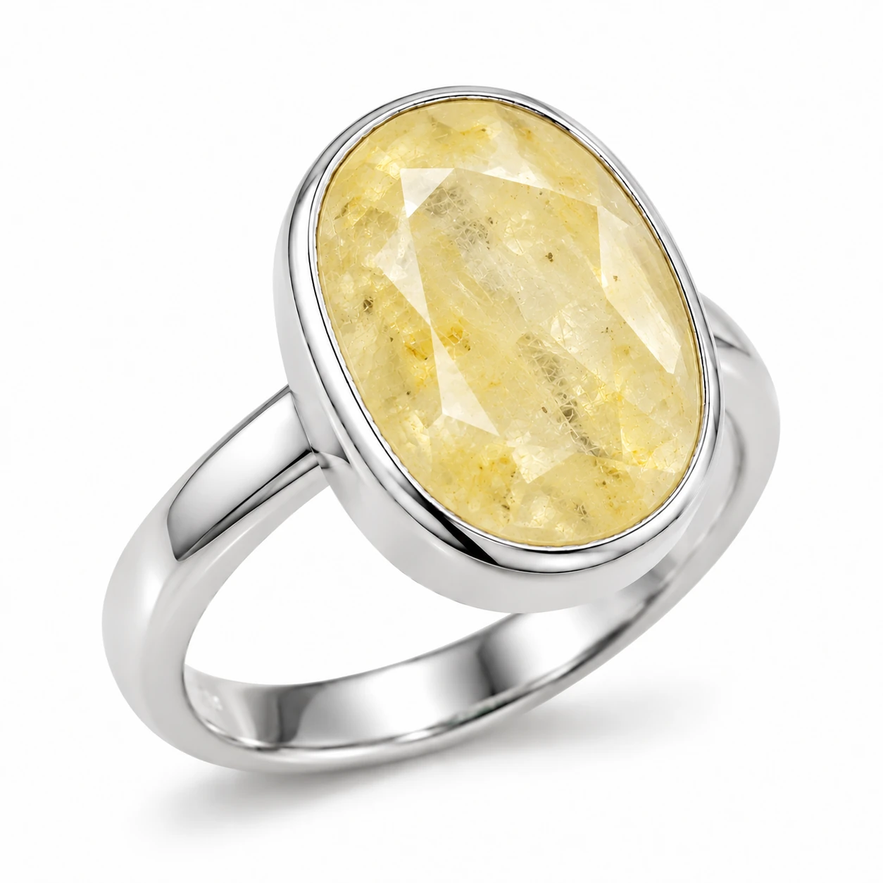 Yellow Sapphire Low Transparency Sterling Silver Ring Natural Sri Lankan Yellow Sapphire (Pukhraj) Ring in 925 Sterling Silver - Image 1