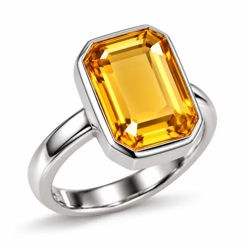 Natural Citrine (Sunehla) Ring in 925 Sterling Silver (Emerald Cut)